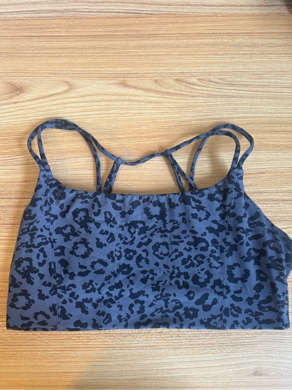 Athleta Gray Leopard-Print Strappy Sports Bra